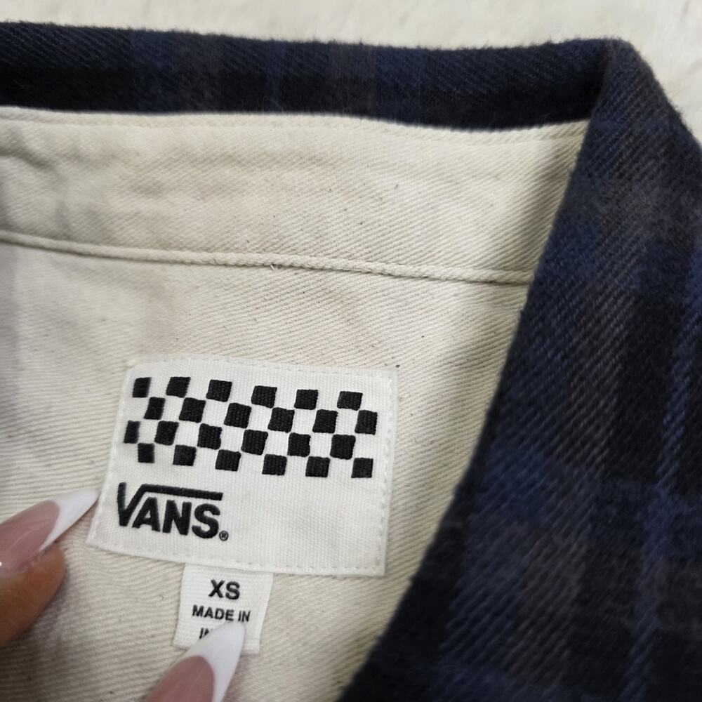 VANS Women's Blue Plaid Structured Flannel Shirt Long Sleeve Size XS - Picture 4 of 6